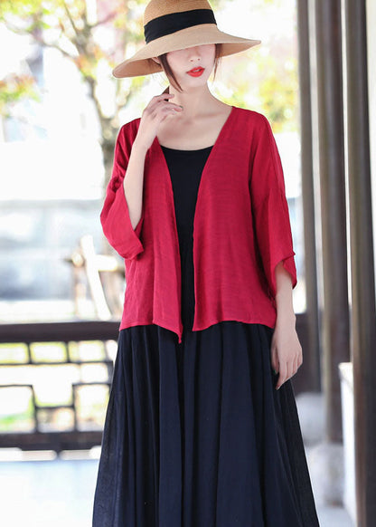 Red Cotton Upf 50+ Cardigans Three Quarter Sleeve