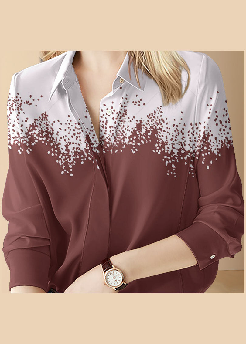 Red Button Peter Pan Collar Shirt Top Long Sleeve