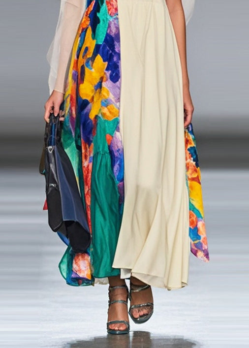 White Asymmetrical Patchwork Chiffon Long Dress Summer