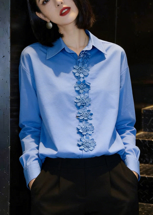 Stylish Blue Peter Pan Collar Shirts Spring