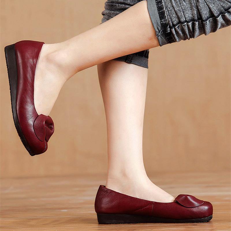 Rose Cowhide Leather Flats Flats