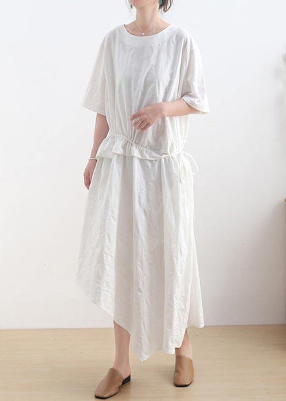 White Asymmetrical Design Maxi Summer Linen Dress