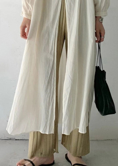 Loose Beige O-neck Button Long Upf 50+ Coat Long Sleeve