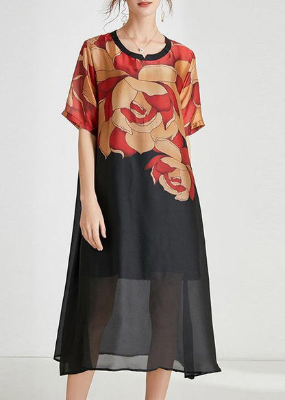 Simple Black Print Chiffon Short Sleeve Summer Dresses