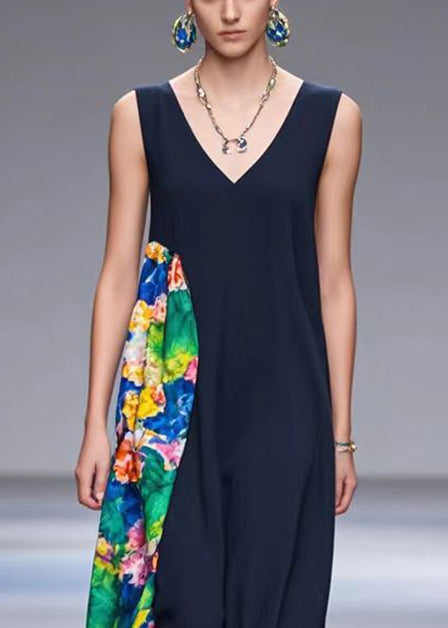 Black Asymmetrical Patchwork Chiffon Dresses Summer