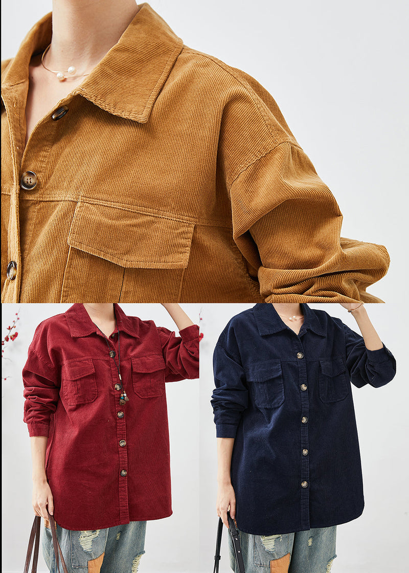 Navy Oversized Pockets Corduroy Coats Fall
