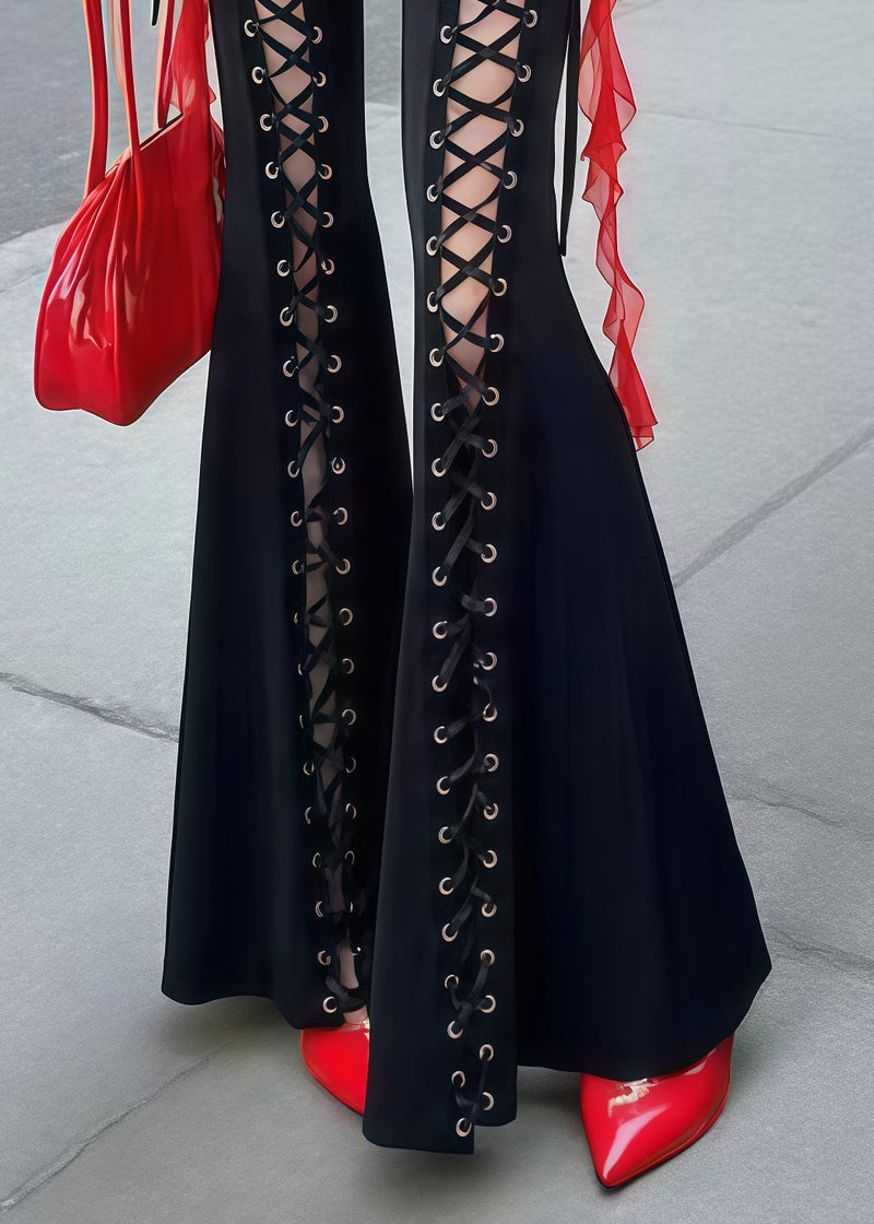 Black Cross Strap Tummy Control Bell-bottom Trousers Fall