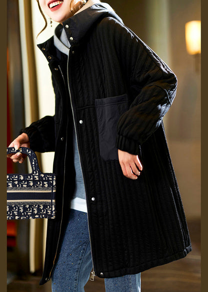 Green Hooded Pockets Patchwork Cotton Coat Spring