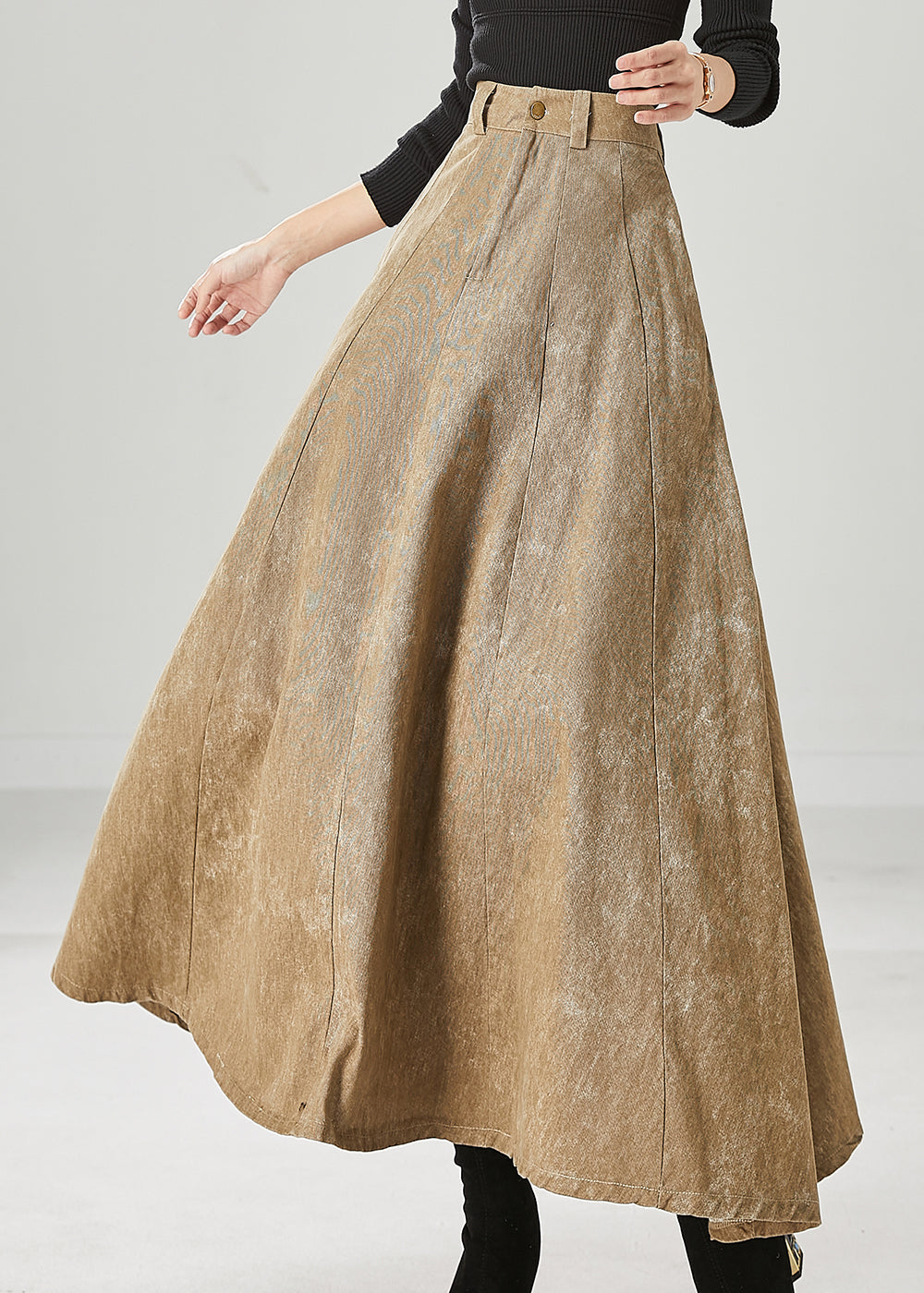 Khaki Silm Fit Cotton a Line Skirt High Waist Fall