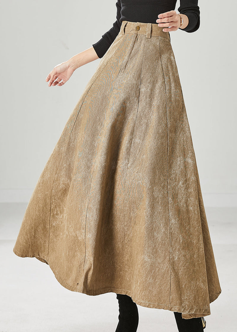 Khaki Silm Fit Cotton a Line Skirt High Waist Fall