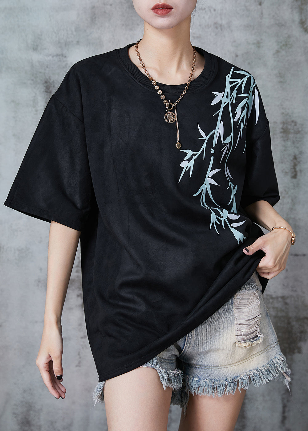 Black Oversized Print Cotton Tank Tops Summer