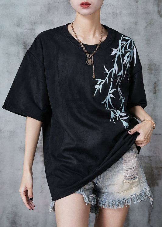 Black Oversized Print Cotton Tank Tops Summer