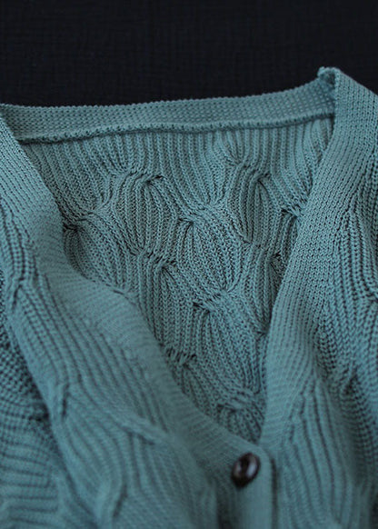Classy Lake Blue Button V Neck Knit Cardigans Spring