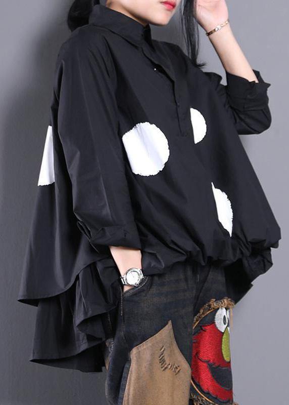 Asymmetric Clothes Christmas Gifts Black Dotted Blouse