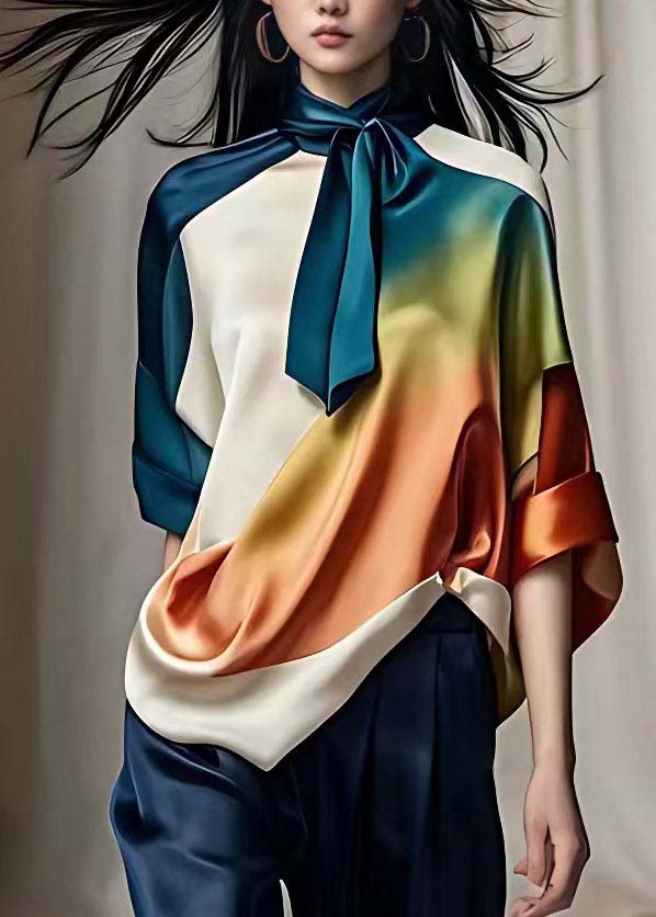 Multi Turtleneck Gradient Color Silk Top Fall (ships in 24hrs)