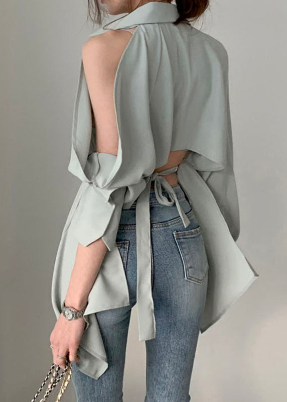 Green Peter Pan Collar Button Shirt Spring