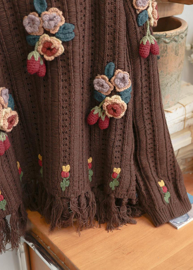 Beige Tasseled Hollow Out Knit Sweaters Spring