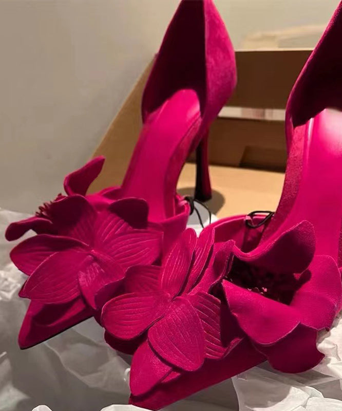 Rose Suede Splicing High Heels Pointed Toe