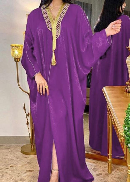 Blackish Green V Neck Patchwork Velour Maxi Dresses Batwing Sleeve