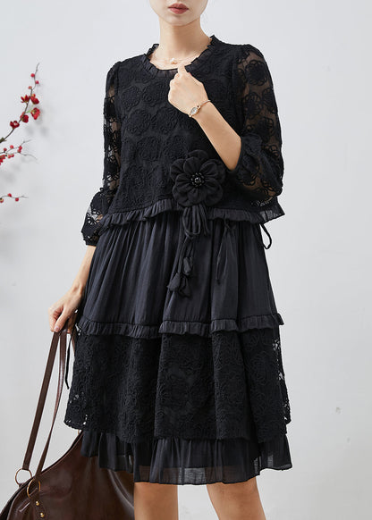 Unique Black Embroidered Tulle Mid Dresses Summer