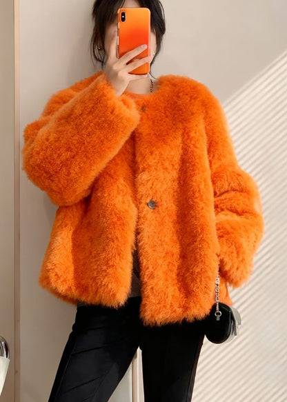 Orange Oversized Warm Faux Fur Coats Winter