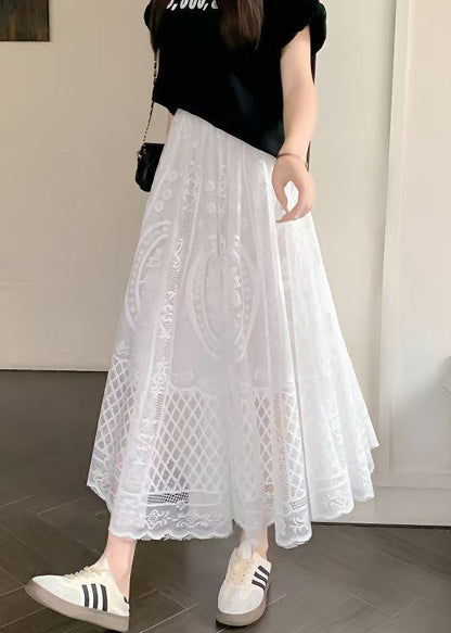 White Hollow Out High Waist Lace Skirt