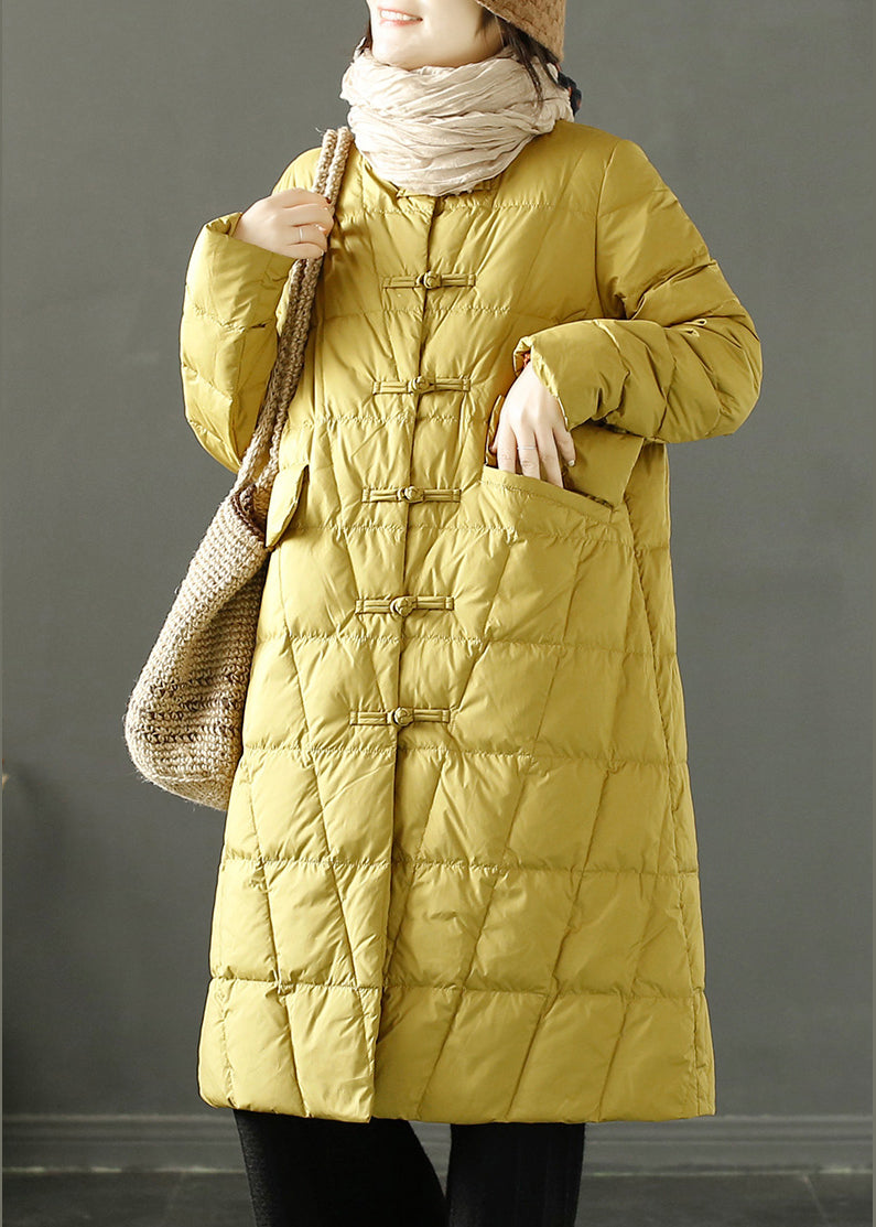 Yellow Chinese Button Oriental Fine Cotton Filled Witner Coat