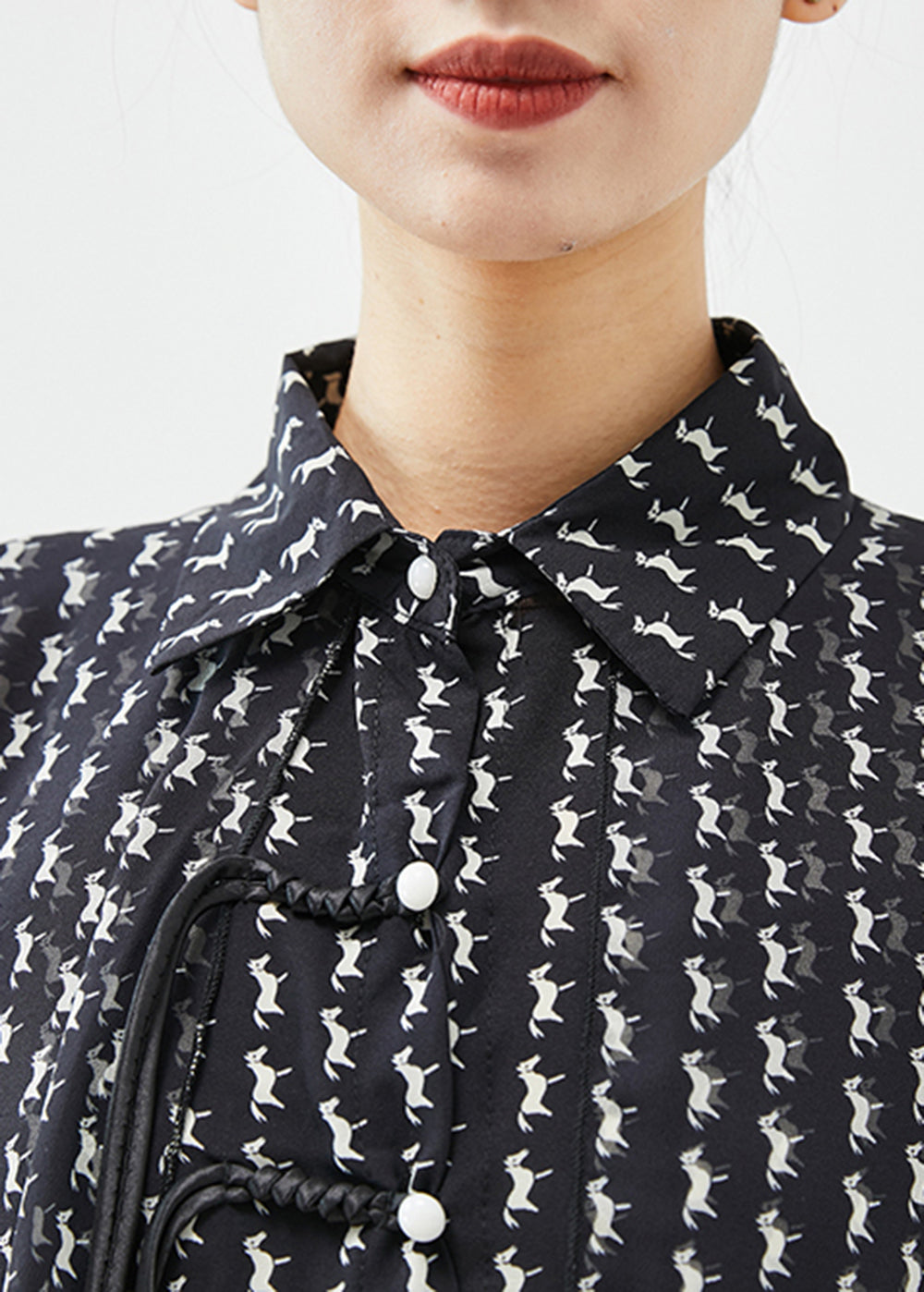Navy Asymmetrical Tasseled Print Chiffon Top Summer