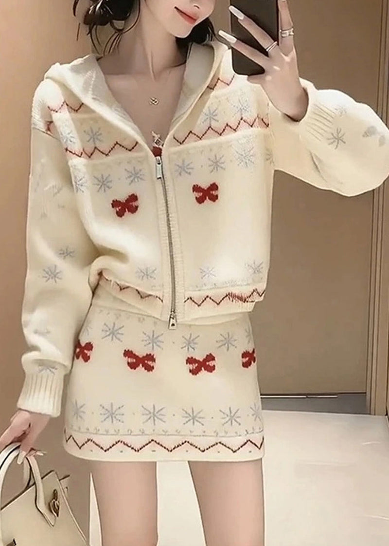 New Knitted Sweaters and Skirt Two Pieces Set Winter