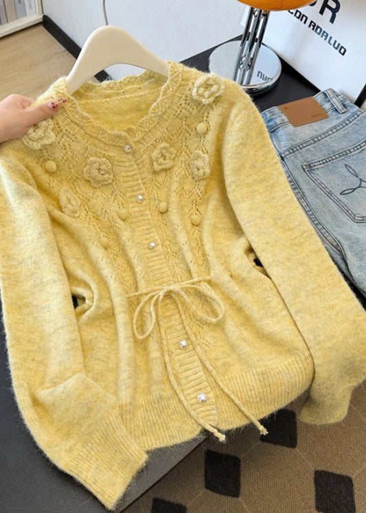 Boutique Yellow Hollow Out Knit Cardigans Spring