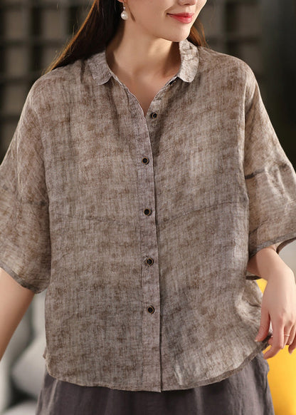Red Peter Pan Collar Patchwork Linen Blouses Summer