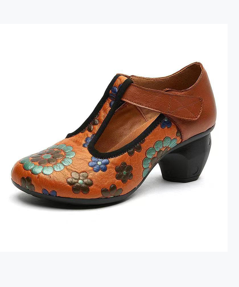 Style New Chunky Heel Soft Sole Handmade Flowers