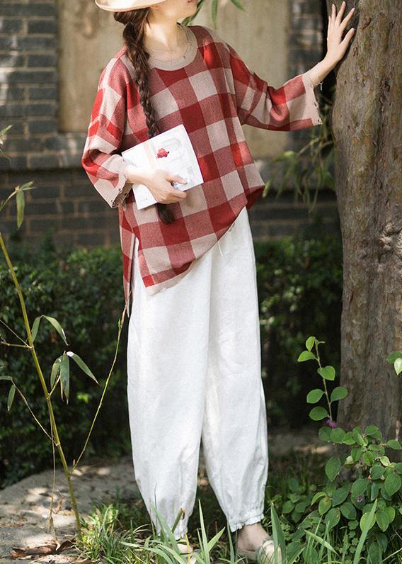 Classy Half Sleeve Spring Clothes Ideas Red Plaid Blouse