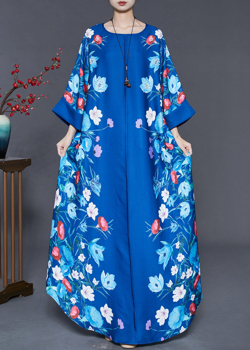 Stylish Blue Oversized Print a Line Dress Summer