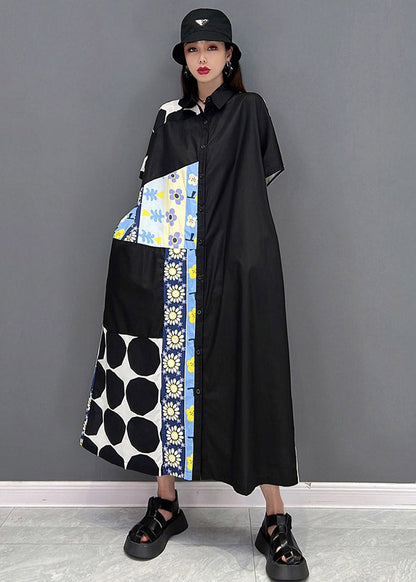 Blue Peter Pan Collar Print Dresses Short Sleeve