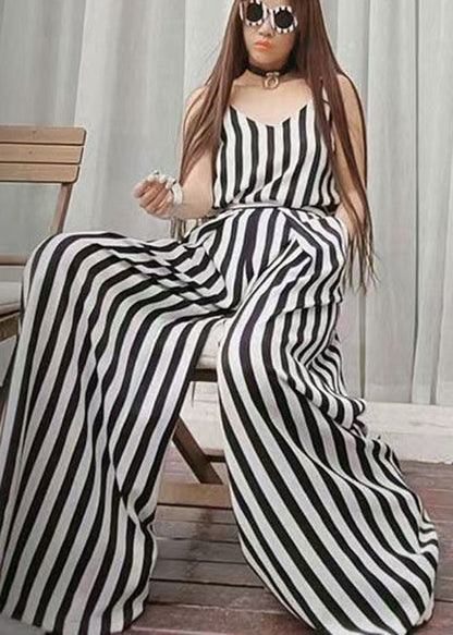 Summer New Thin Black White Striped Wide Leg Pants
