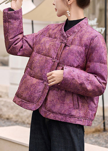 Purple Jacquard Patchwork Fox Fur Duck Down Jackets Winter