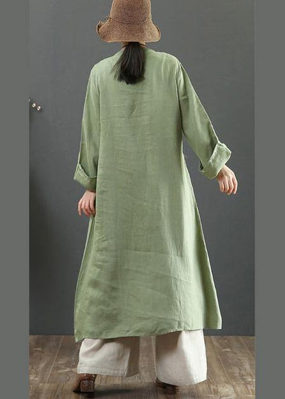 Diy Stand Collar Pockets Spring Tunic Shirts Green a Line Dress