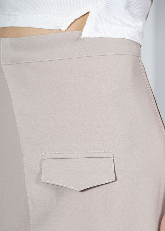 Khaki Asymmetrical Design Summer a Line Skirt