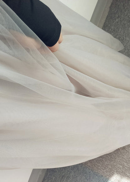 Italian White Patchwork Elastic Waist Tulle a Line Skirts