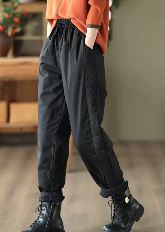 Red Pockets Patchwork Fine Cotton Filled Pants Winter