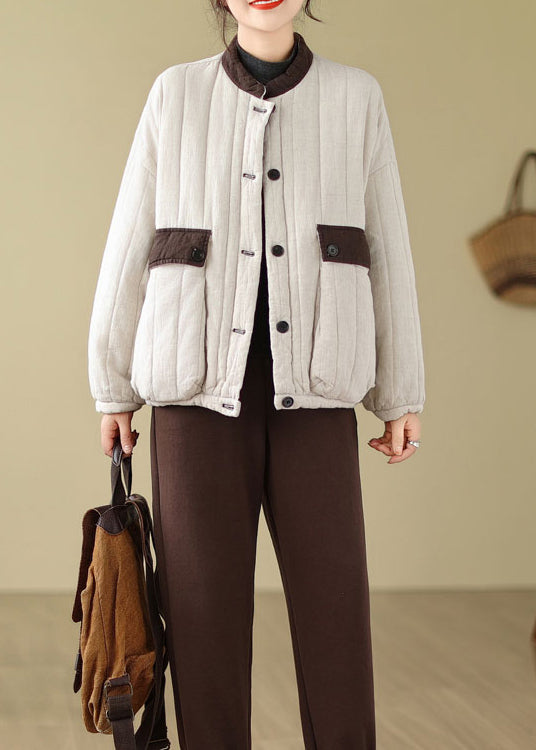 Loose Apricot Pockets Fine Cotton Filled Jackets Winter