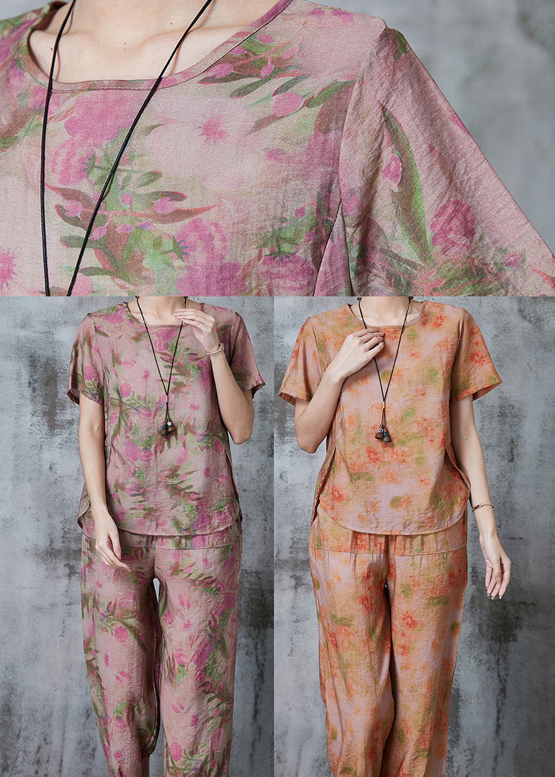 Orange Print Linen Sets 2 Pieces Oversized Summer