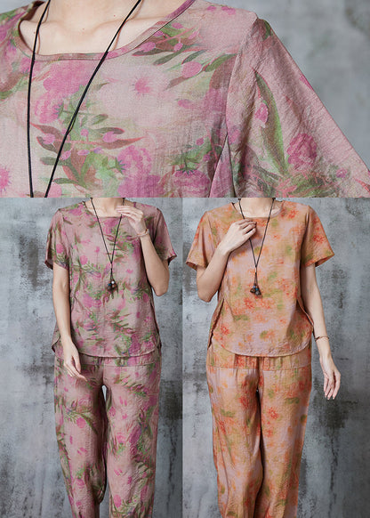 Organic Purple Oversized Print Linen Two Pieces Set Summer