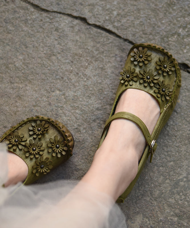Comfortable Green Flat Feet Shoes Splicing Buckle Strap