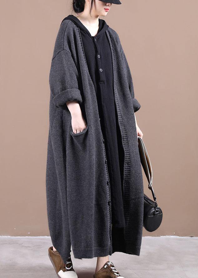 Organic Dark Grey Side Open Fall Cardigans Long Coat