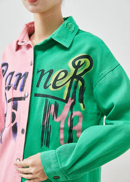 Colorblock Asymmetrical Patchwork Denim Jacket Spring