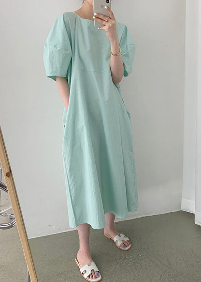 Fitted Green Puff Sleeve Cotton Vacation Dresses Spring