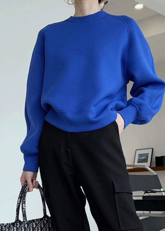 Blue O-neck Brief Fall Pullover Sweatshirt