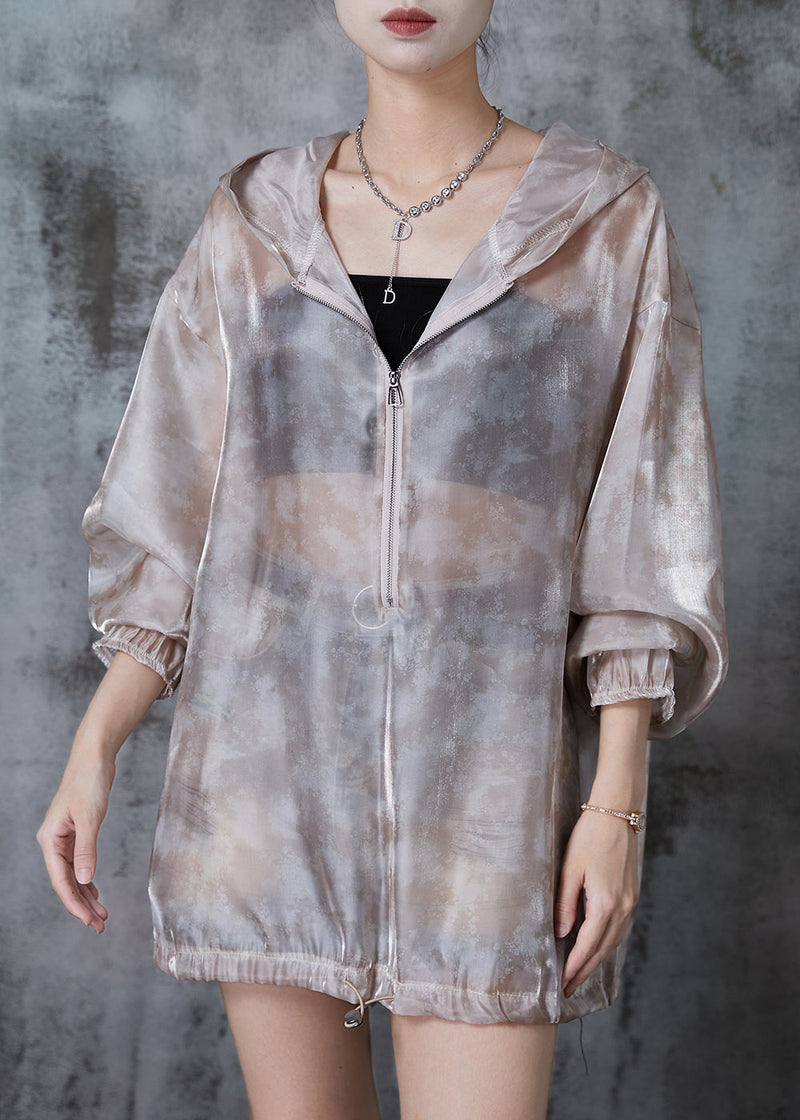Art Khaki Oversized Drawstring Upf 50+ Coat Jacket Fall